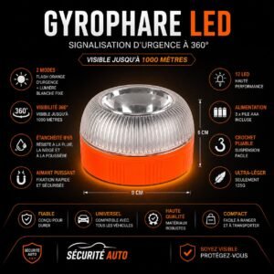 Gyrophare LED stroboscope magnetique pas cher pour voiture signalisation urgence