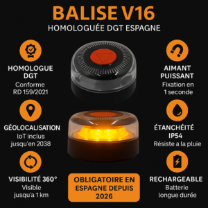 V16 triangle de présignalisation homologué DGT Espagne