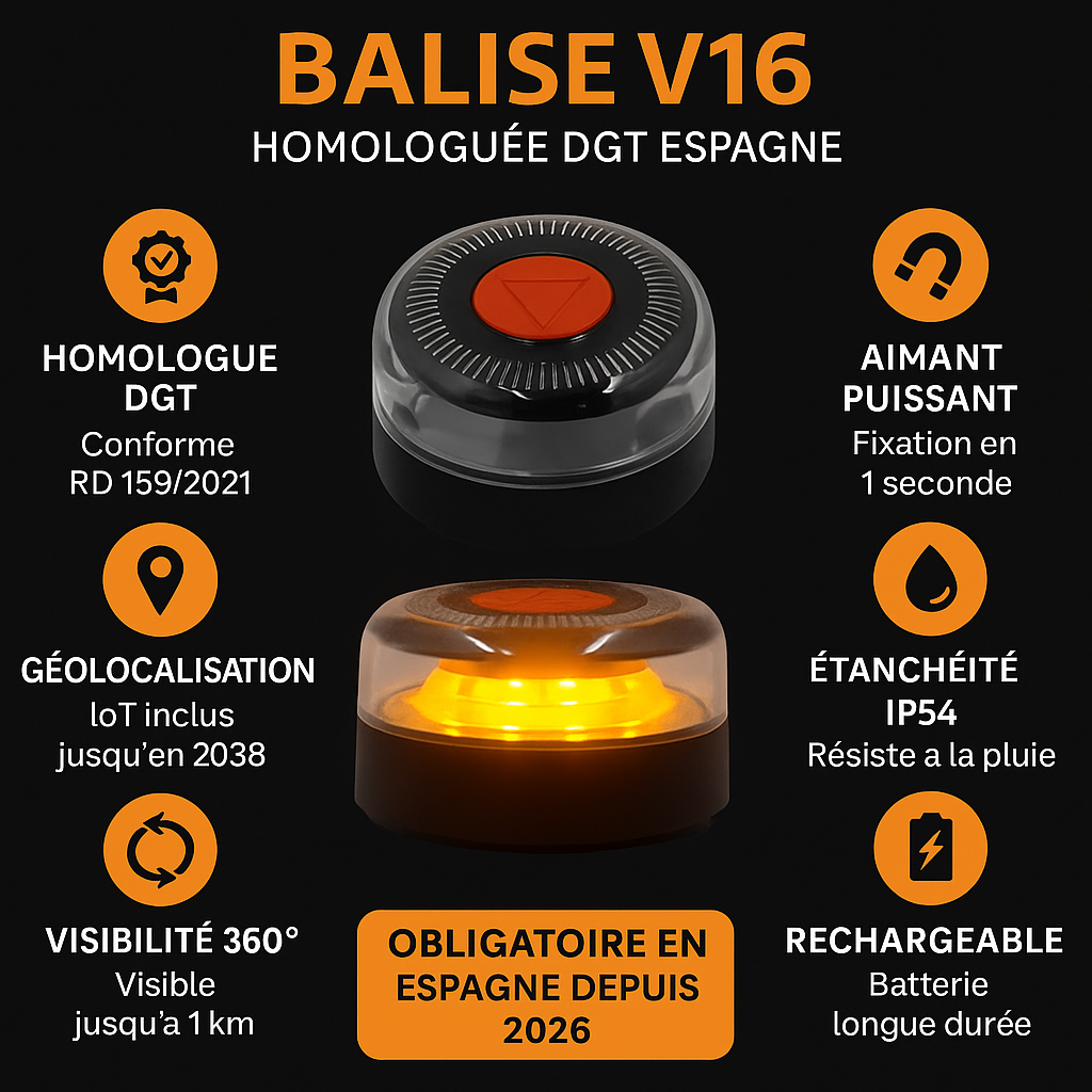 V16 triangle de présignalisation homologué DGT Espagne