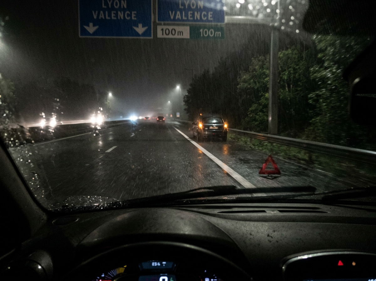 Triangle signalisation pluie nuit