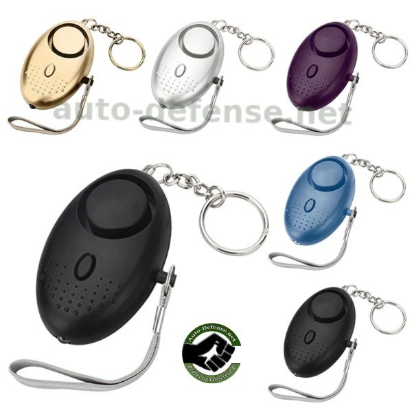 Alarme personnelle au format porte-clés avec éclairage LED, plusieurs couleurs
