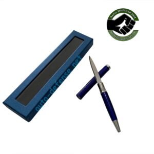 Stylo couteau bleu avec lame sortie – discret et pratique auto-defense.net