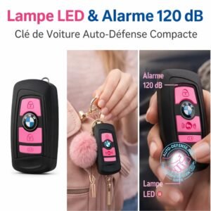 Utilisation discrète du système lampe-alarme clé voiture dans la main et dans un porte clé - Protection Auto-Defense.net