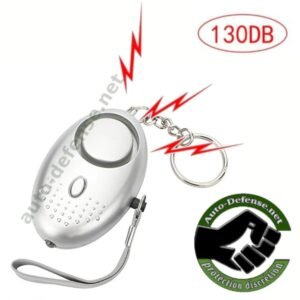 Porte-clés anti-agression avec lumière et alarme sonore de 130 dB couleur argenté