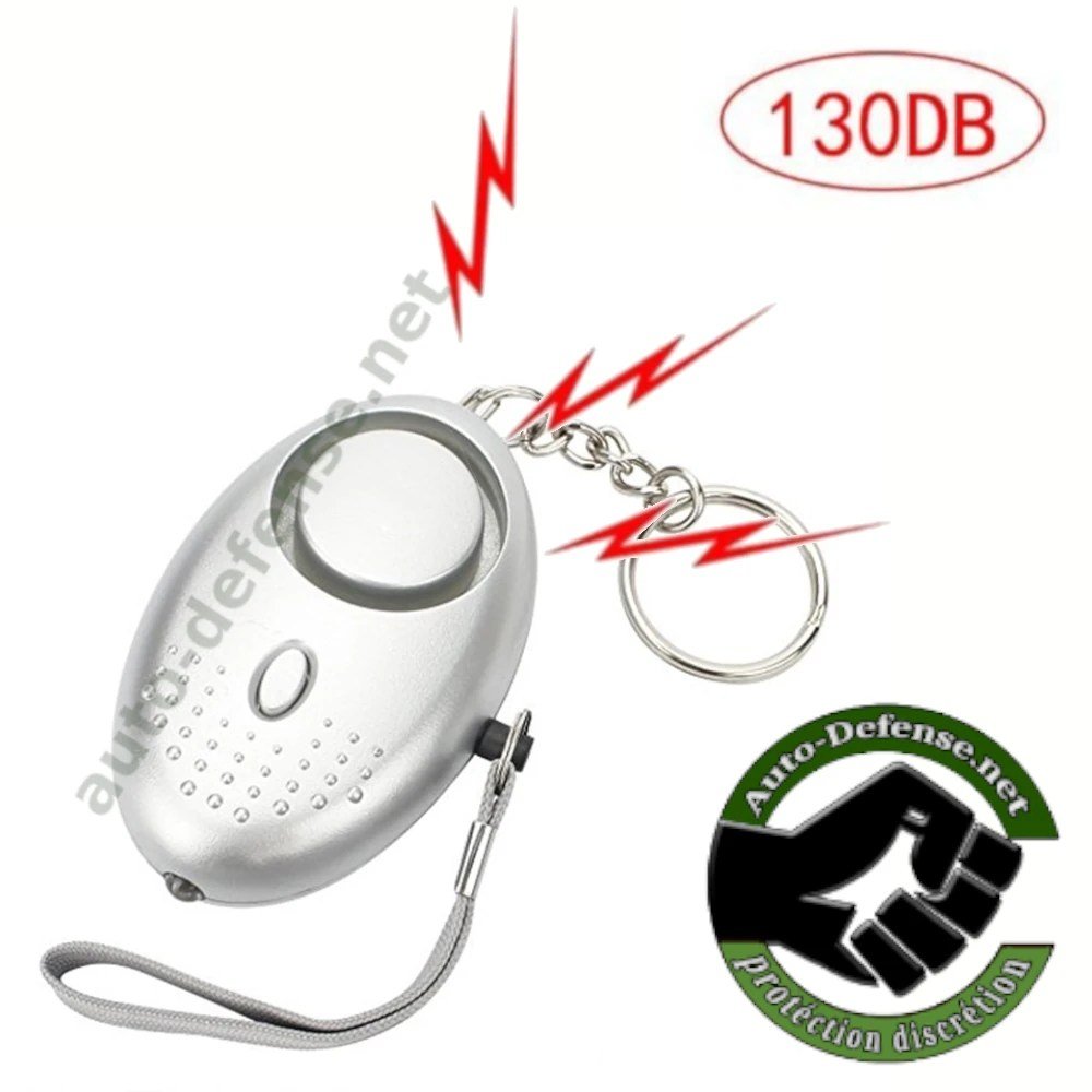 Porte-clés anti-agression avec lumière et alarme sonore de 130 dB couleur argenté