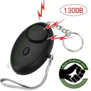 Porte-clés de sécurité avec alarme puissante et éclairage LED intégré, couleur noir.