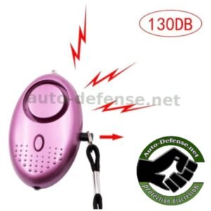 porte-cles-anti-agression de sécurité avec alarme puissante de 130 db et éclairage LED intégré, couleur Rose.