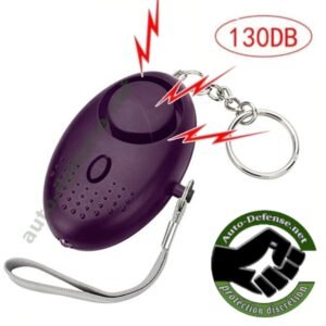Porte-clés de sécurité avec alarme puissante de 130 db et éclairage LED intégré, couleur violet.