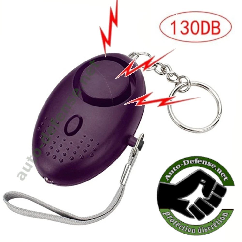 Porte-clés de sécurité avec alarme puissante de 130 db et éclairage LED intégré, couleur violet.