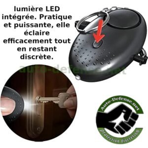 Porte-clés de sécurité avec alarme puissante de 130 db et éclairage LED intégré, idéal pour trouver le trou de la serrure en plaine nuit.