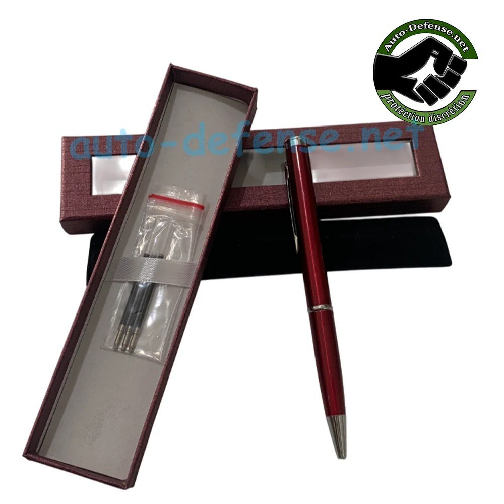 Stylo couteau rouge avec boîte élégante et pochette – cadeau pratique
