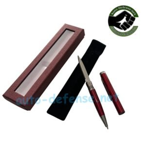 Stylo couteau rouge avec lame sortie – discret et pratique auto-defense.net